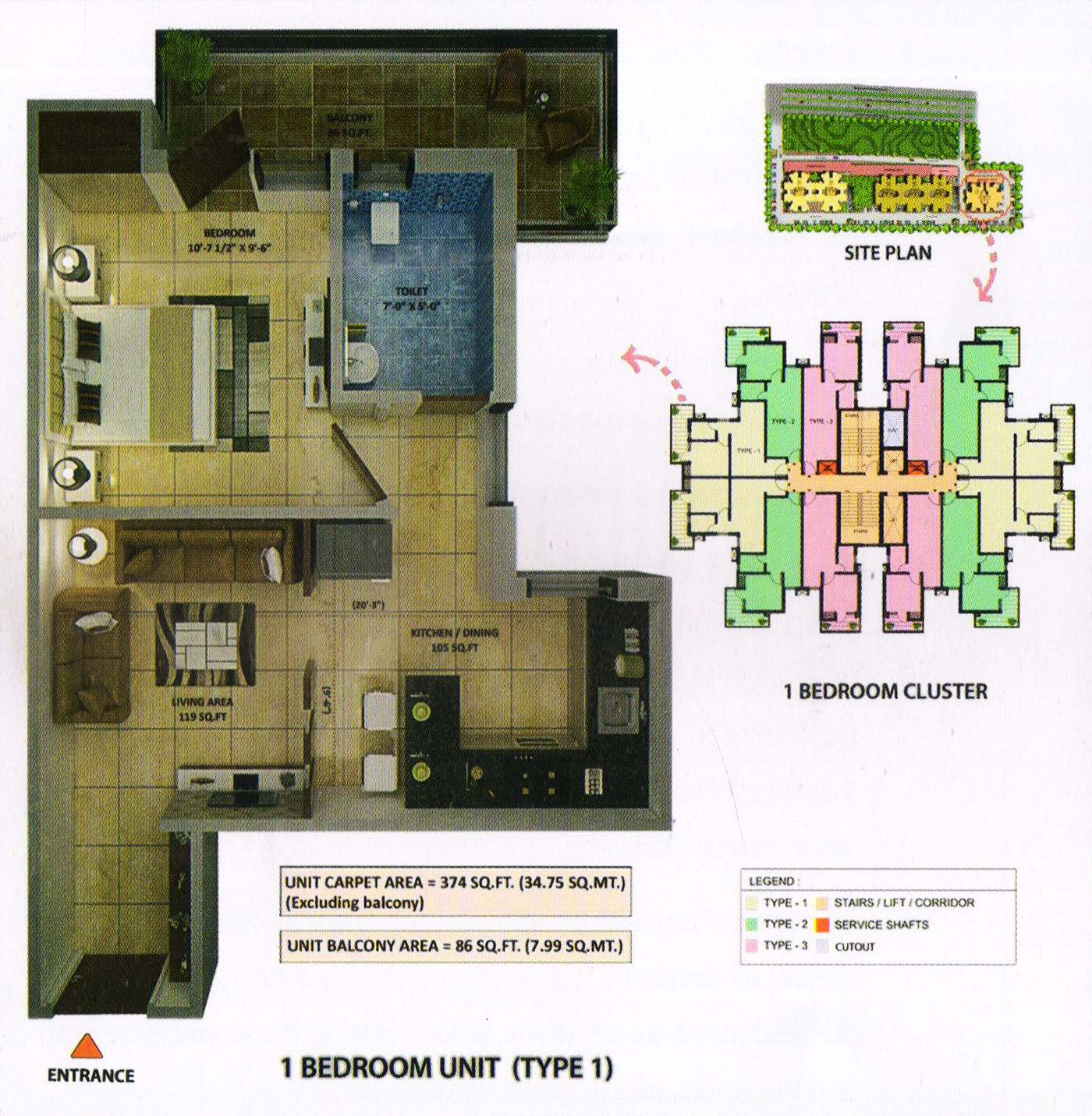 1BHK Floor Plan Type 1