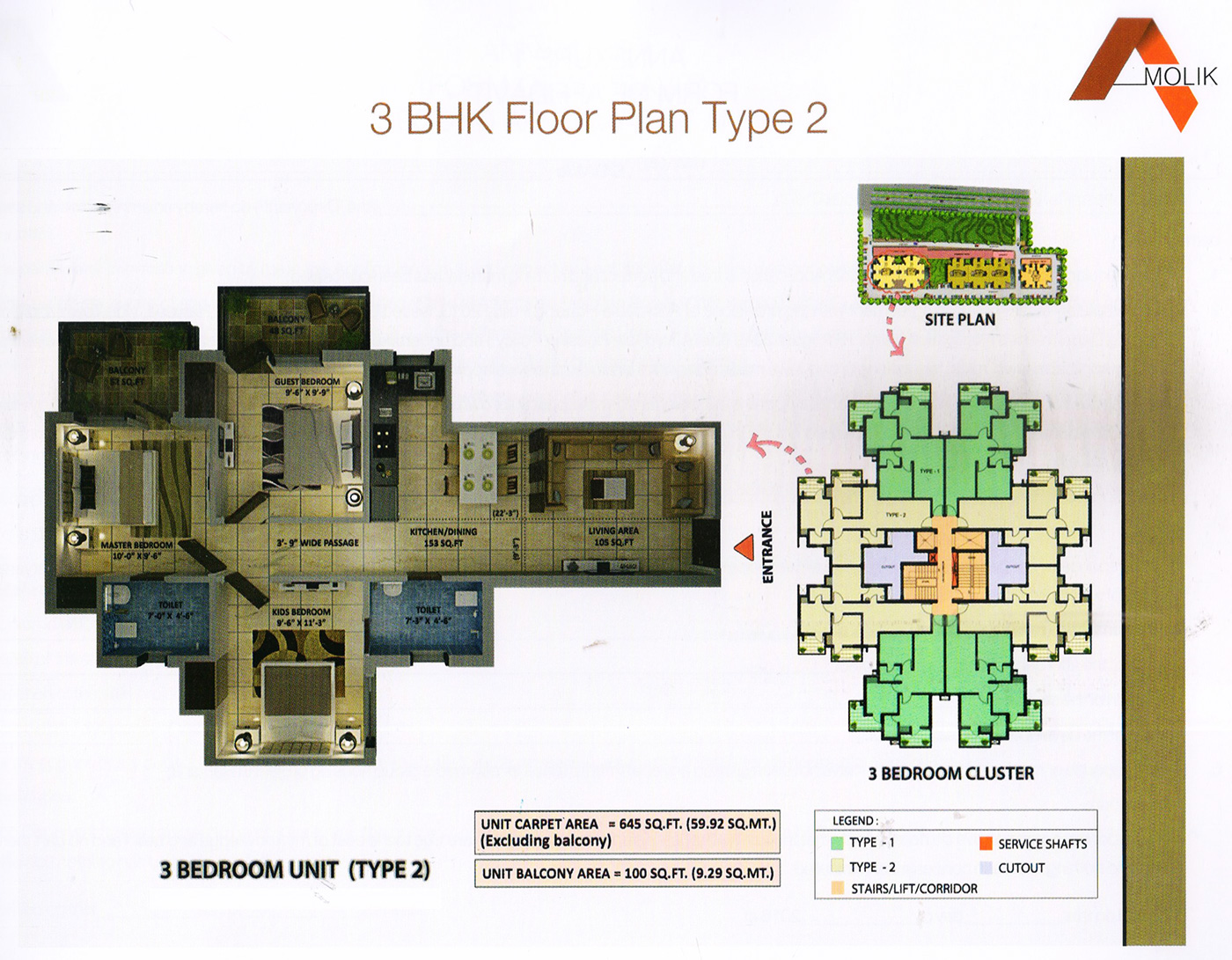 3BHK Floor Plan Type 2