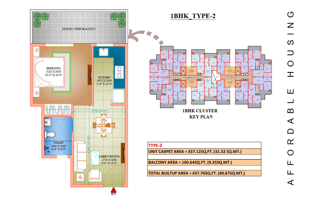 1BHK Floor Plan Type 2
