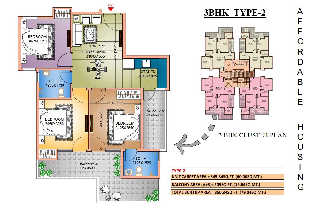 3BHK Floor Plan Type 2