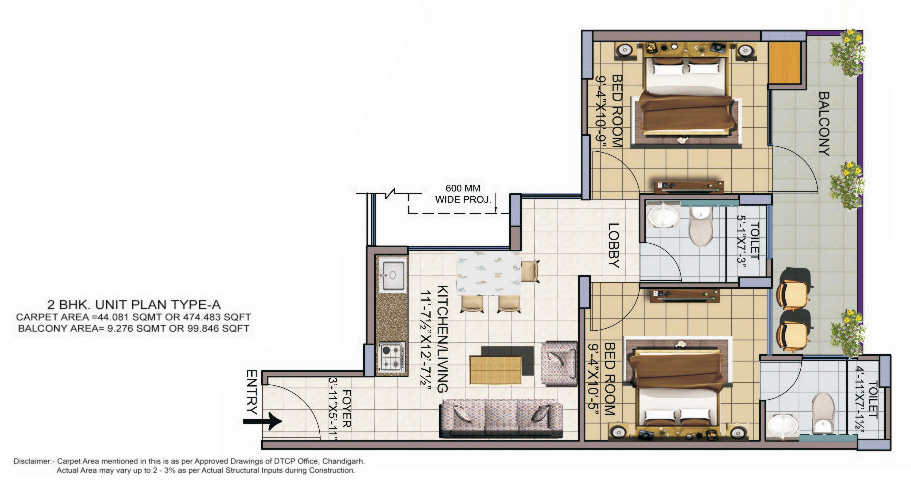2BHK Floor Plan Type A