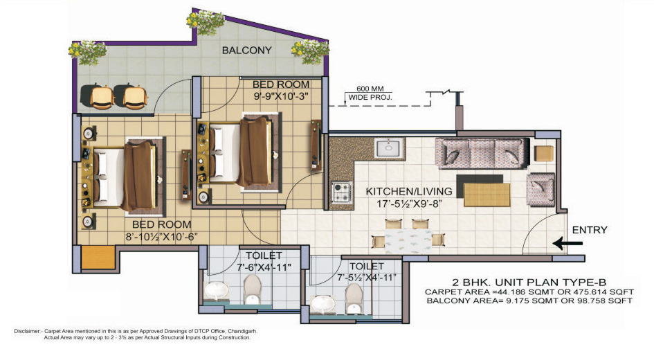 2BHK Floor Plan Type B